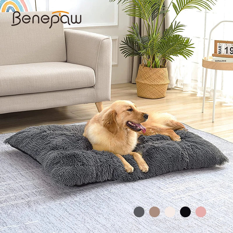 Benepaw  Fluffy Calming Dog Bed Washable Pet Mat Waterproof Anti-Slip Anti-Anxiety Pet Kennel for Large Medium Small Puppy Cats
