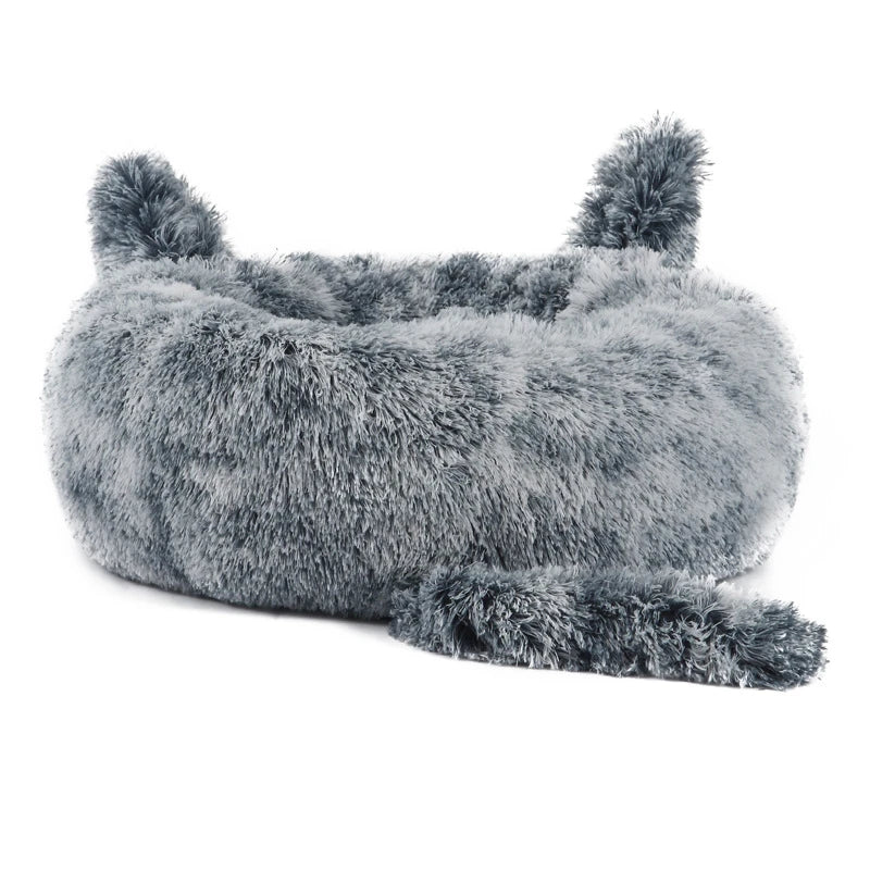 Benepaw Plush Cat Dog Bed Calming Round Donut Pet Bed for Small Medium Dogs Anti Anxiety Fluffy Washable Puppy Cushion Anti-Slip
