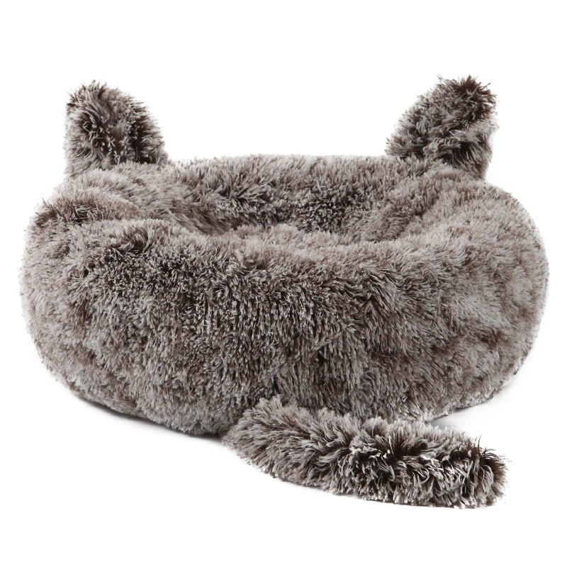 Benepaw Plush Cat Dog Bed Calming Round Donut Pet Bed for Small Medium Dogs Anti Anxiety Fluffy Washable Puppy Cushion Anti-Slip