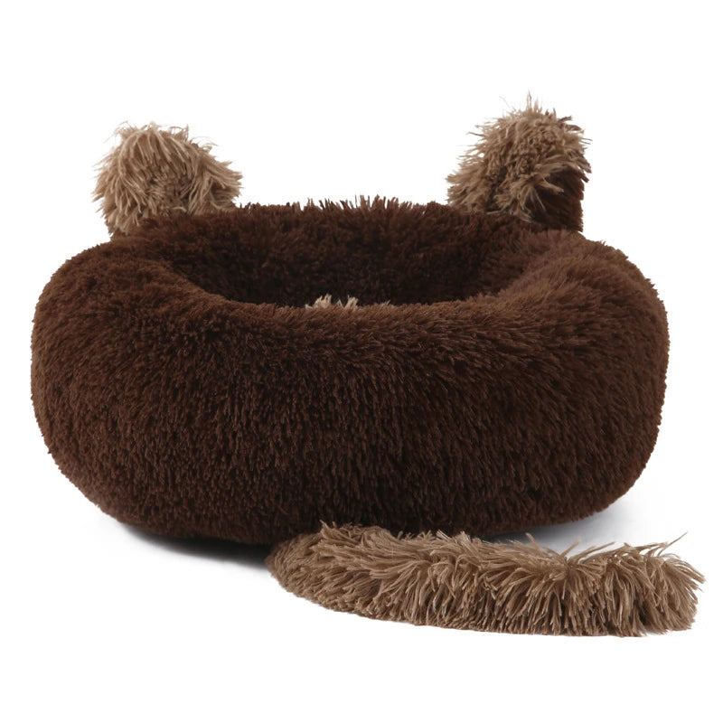 Benepaw Plush Cat Dog Bed Calming Round Donut Pet Bed for Small Medium Dogs Anti Anxiety Fluffy Washable Puppy Cushion Anti-Slip