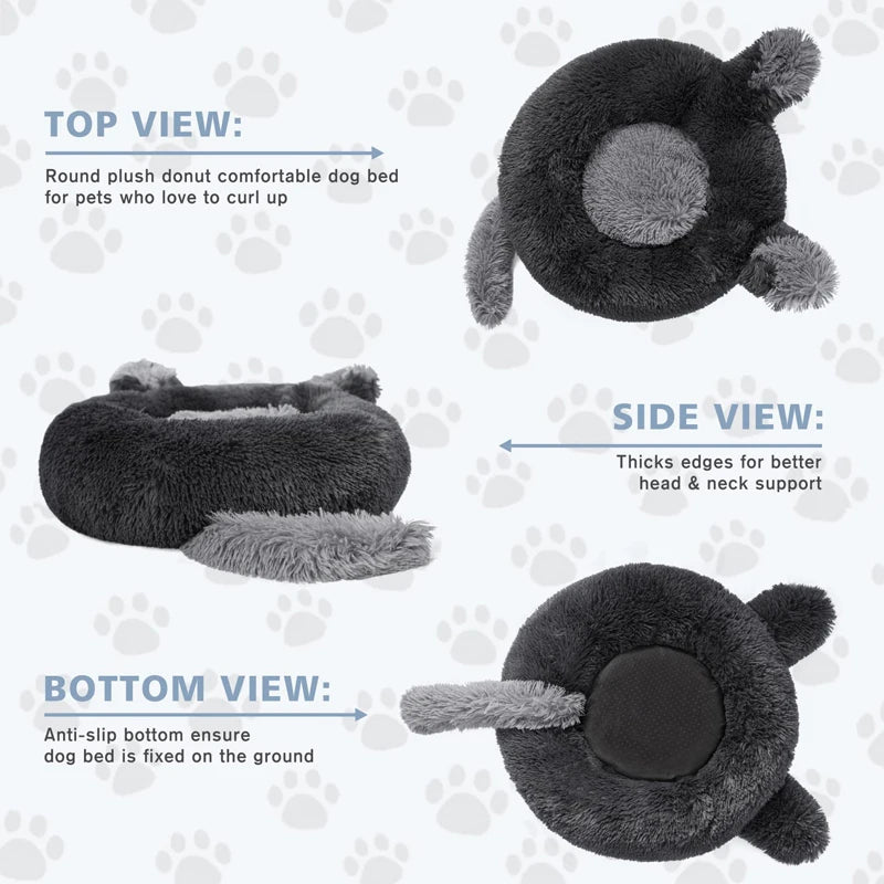 Benepaw Plush Cat Dog Bed Calming Round Donut Pet Bed for Small Medium Dogs Anti Anxiety Fluffy Washable Puppy Cushion Anti-Slip